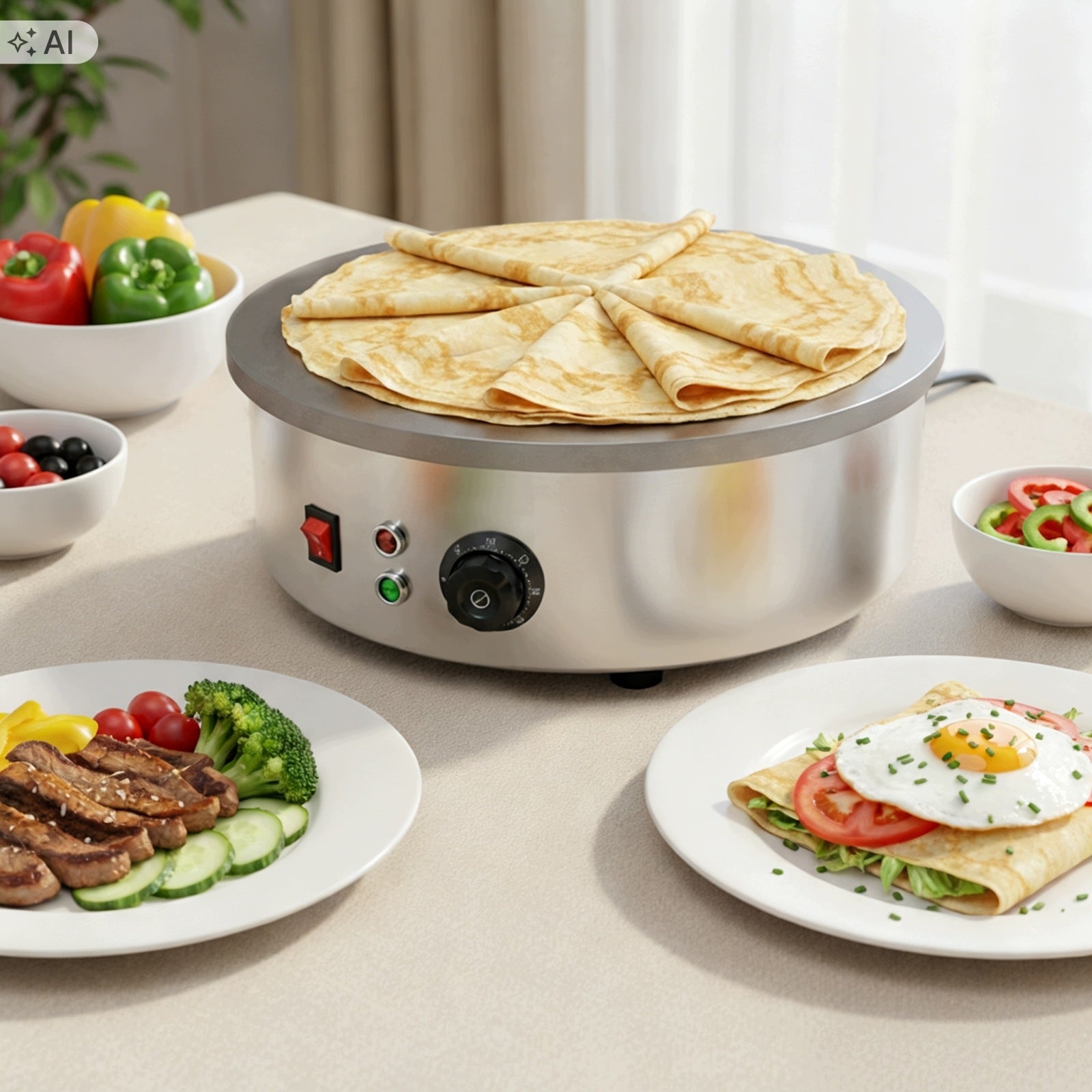 220V CREPE MAKER WITH SPREADER&SPATULA EU PLUG Packaging status original