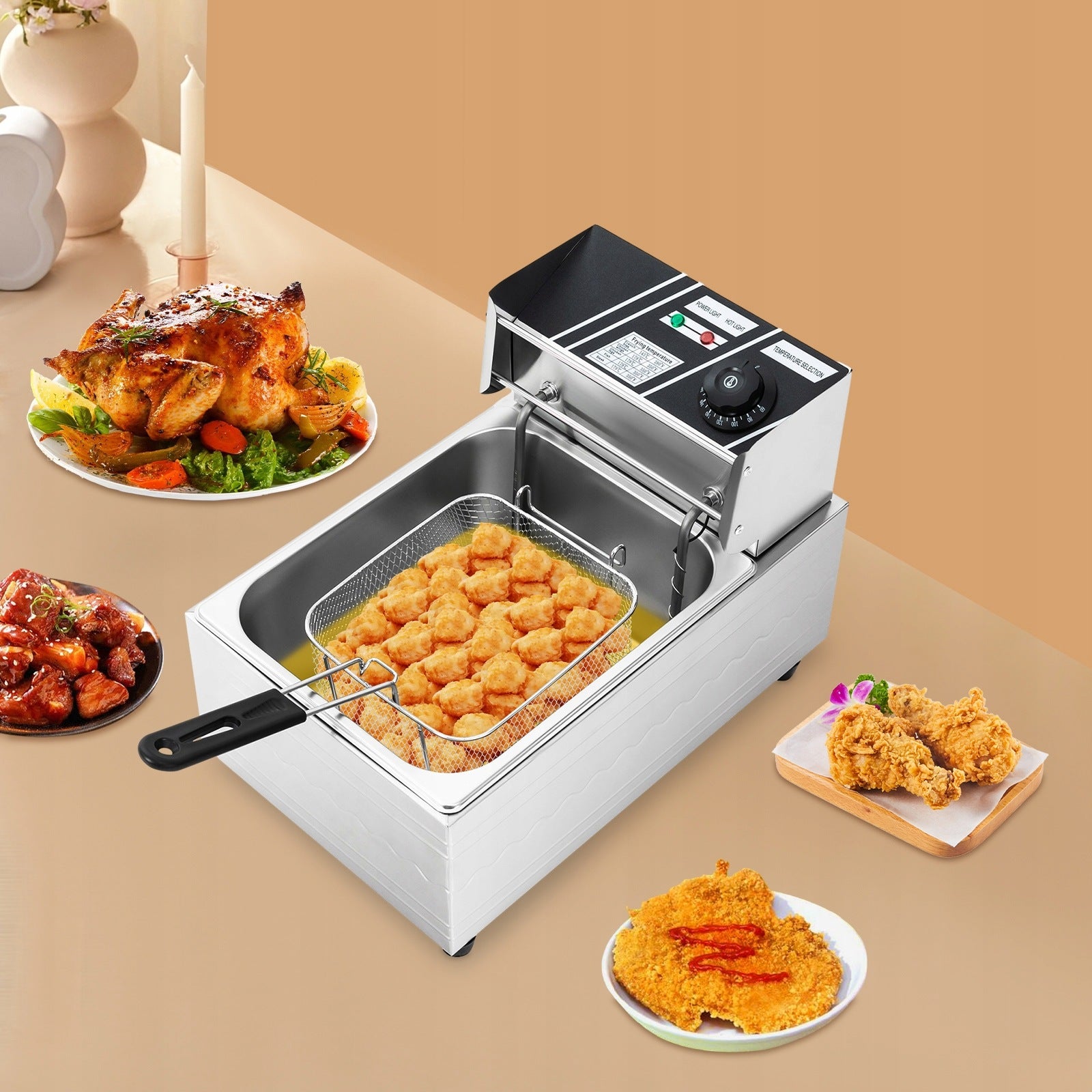 220V Single Tank Deep Fryer 6L Commercial Kitchen Countertop Fryer Manufacturer code JJFTZB-000300EU