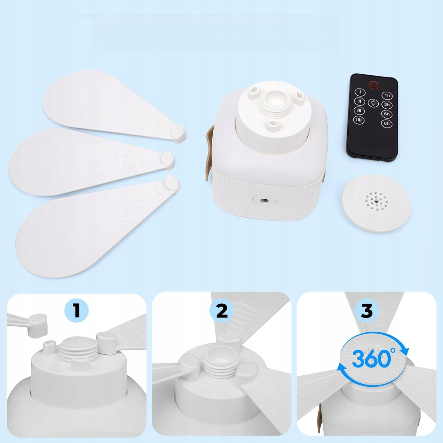 23.5CM CAMPING LED CEILING FAN WITH USB-C REMOTE CONTROL 4SPEEDS WITH WHITE Manufacturer code 23.5CM WENTYLATOR SUFITOWY KEMPINGOWY BIAŁY
