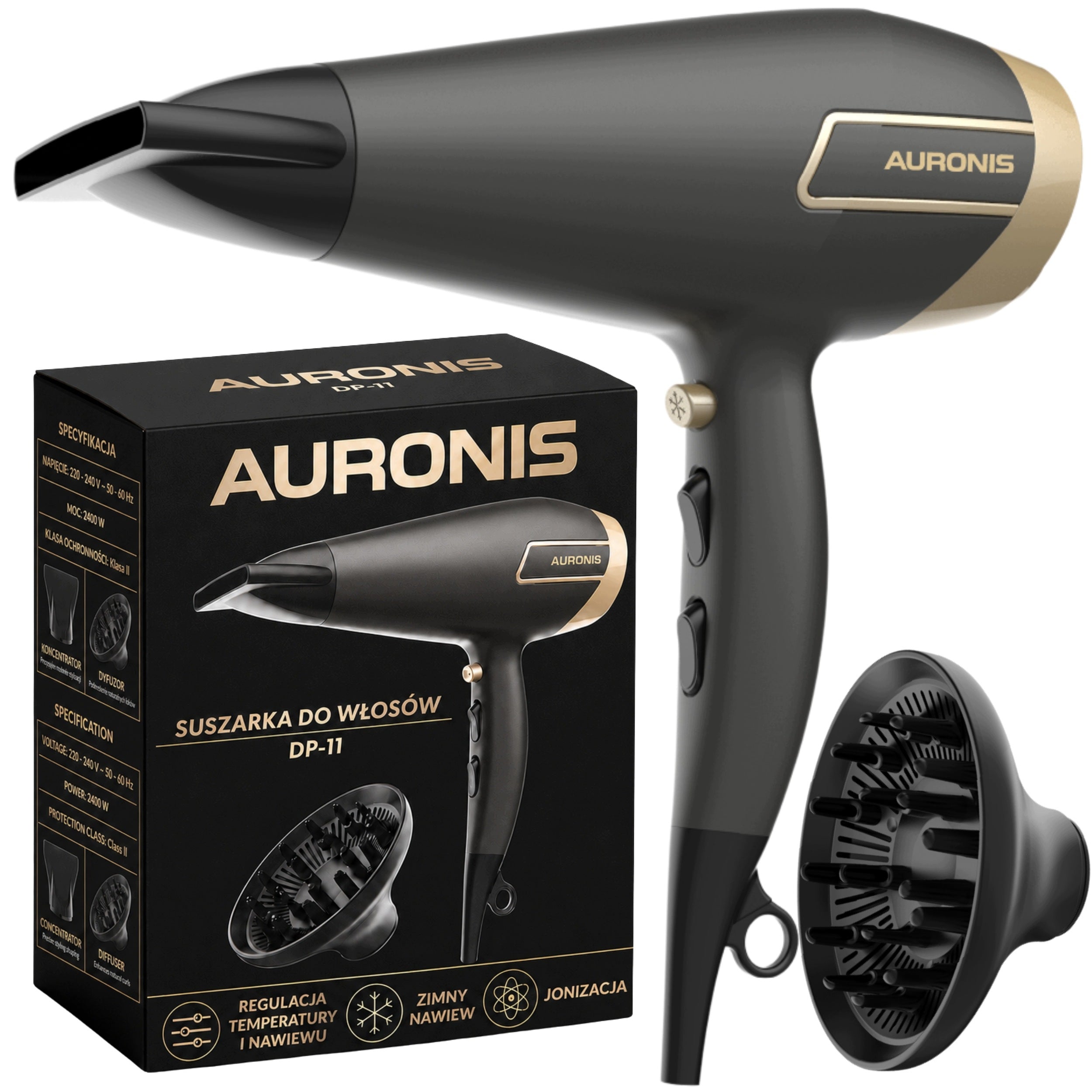 2400W IONIZED HAIR DRYER WITH DIFFUSER COLD AIR 3 MODES