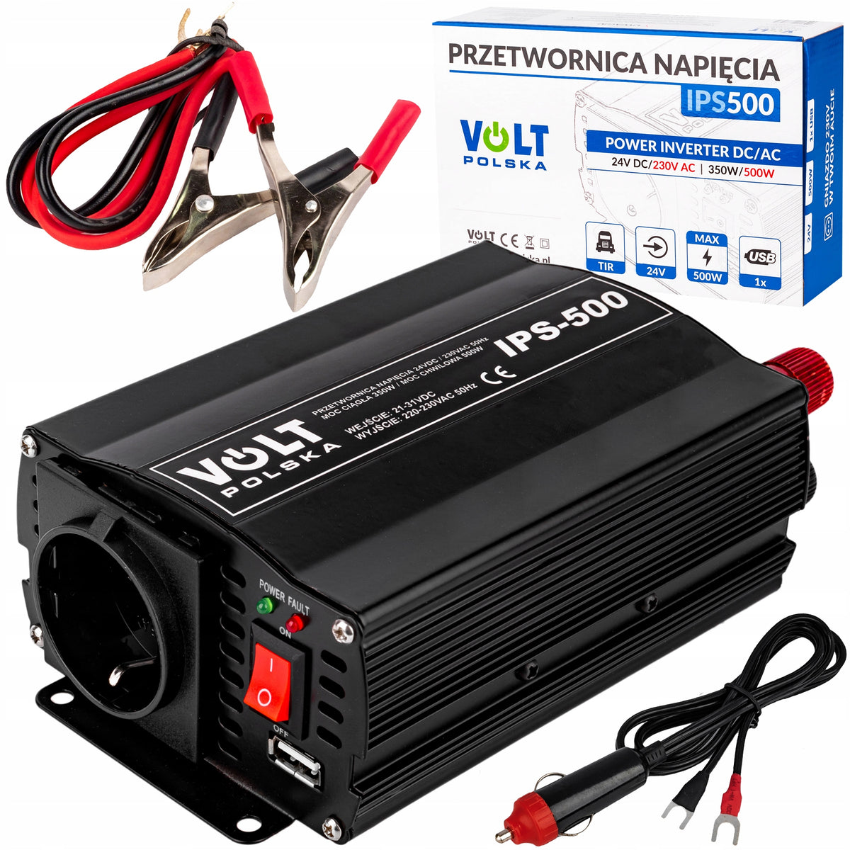 24V 230V CAR CURRENT CONVERTER VOLTAGE IPS 350W / 500W +TIR CABLES