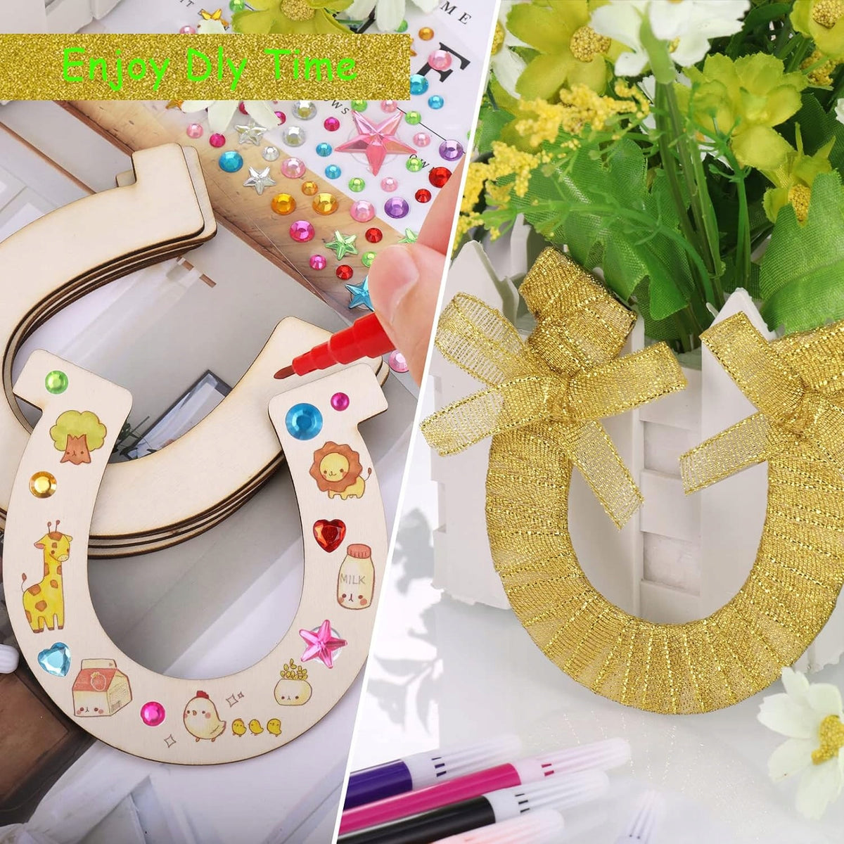 24X WOODEN HORSESHOES FOR ORNAMENT DIY GIFT FOR BABY GIRL Packaging status original