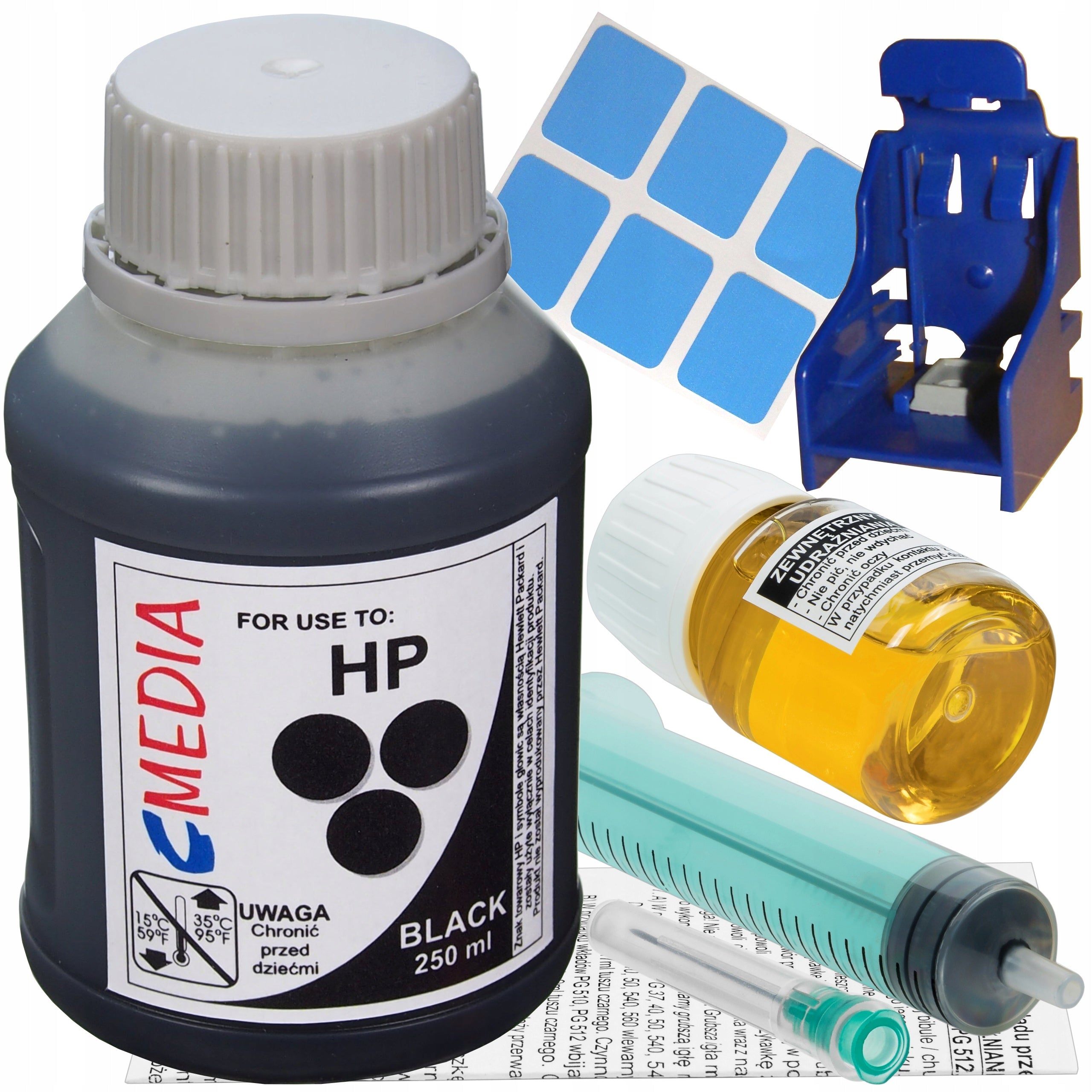 250 ml BK INK CARTRIDGE for HP 301 302 303 304 305 652 653 650 62 + ACCESSORIES + CLIP