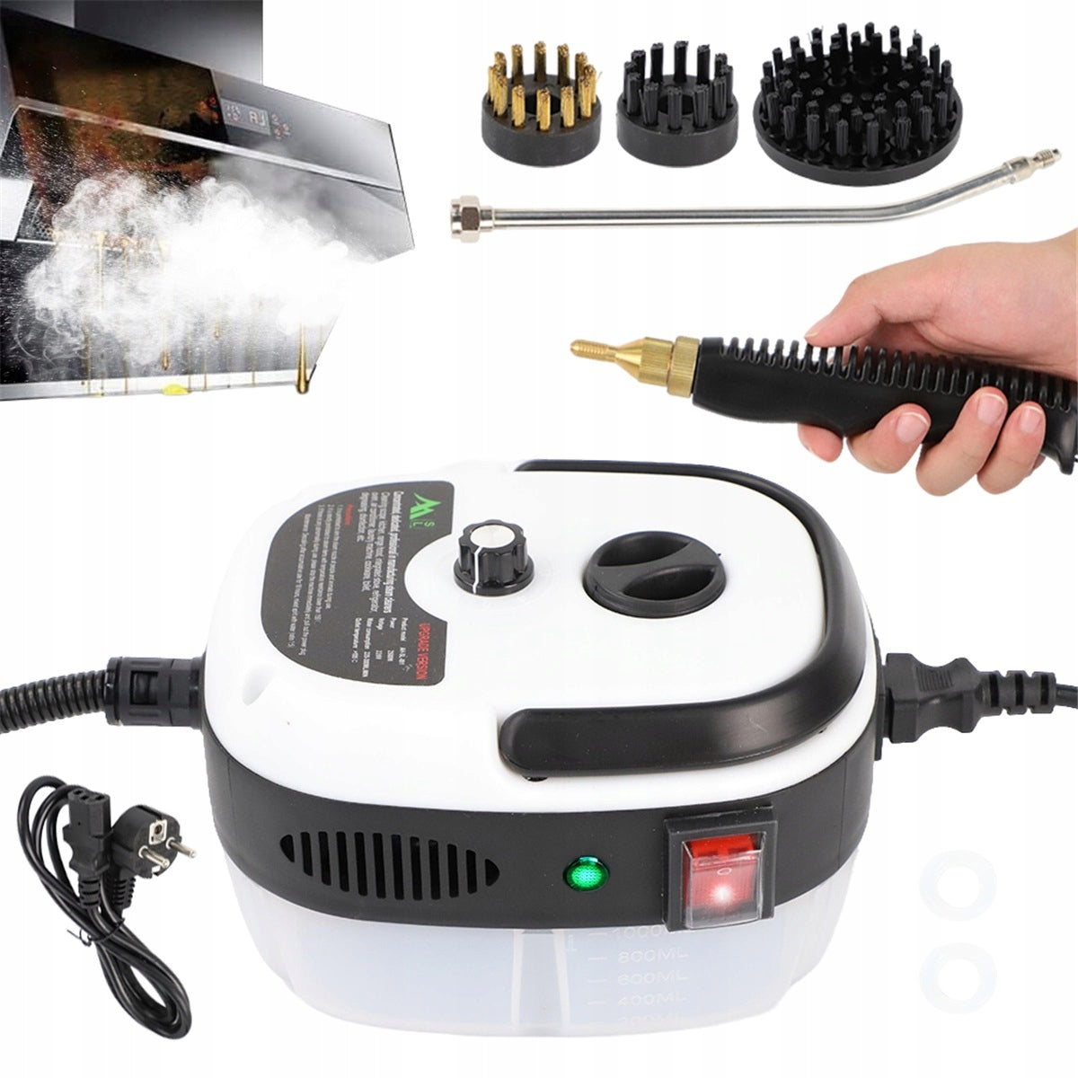 2500W STEAM CLEANER WITH 3 BRUSH HEADS FOR DIFFERENT SURFACES
