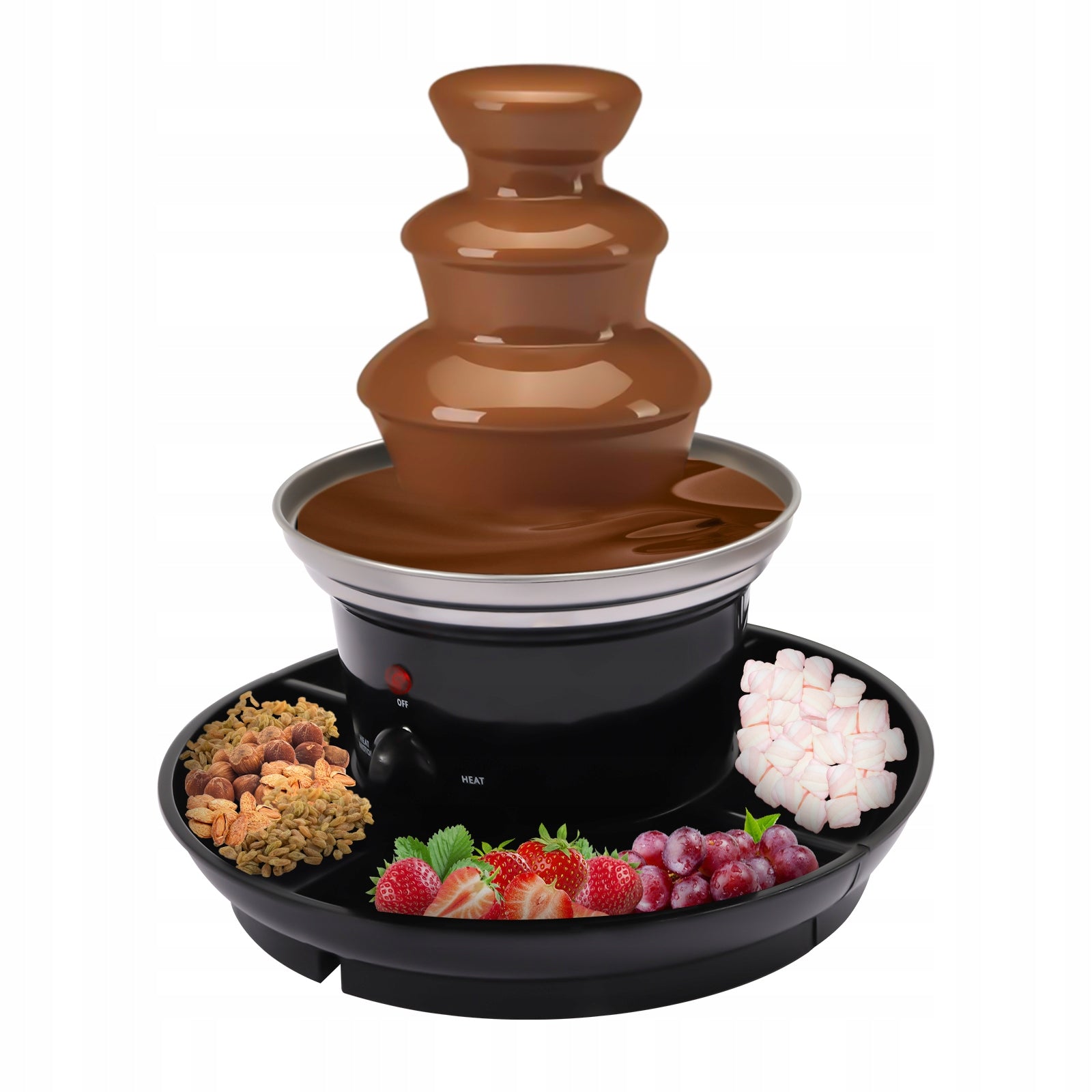 25W CHOCOLATE FONDUE FOUNTAIN,3-TIER PARTY FOUNTAIN WITH FRUIT PLATE-BLACK