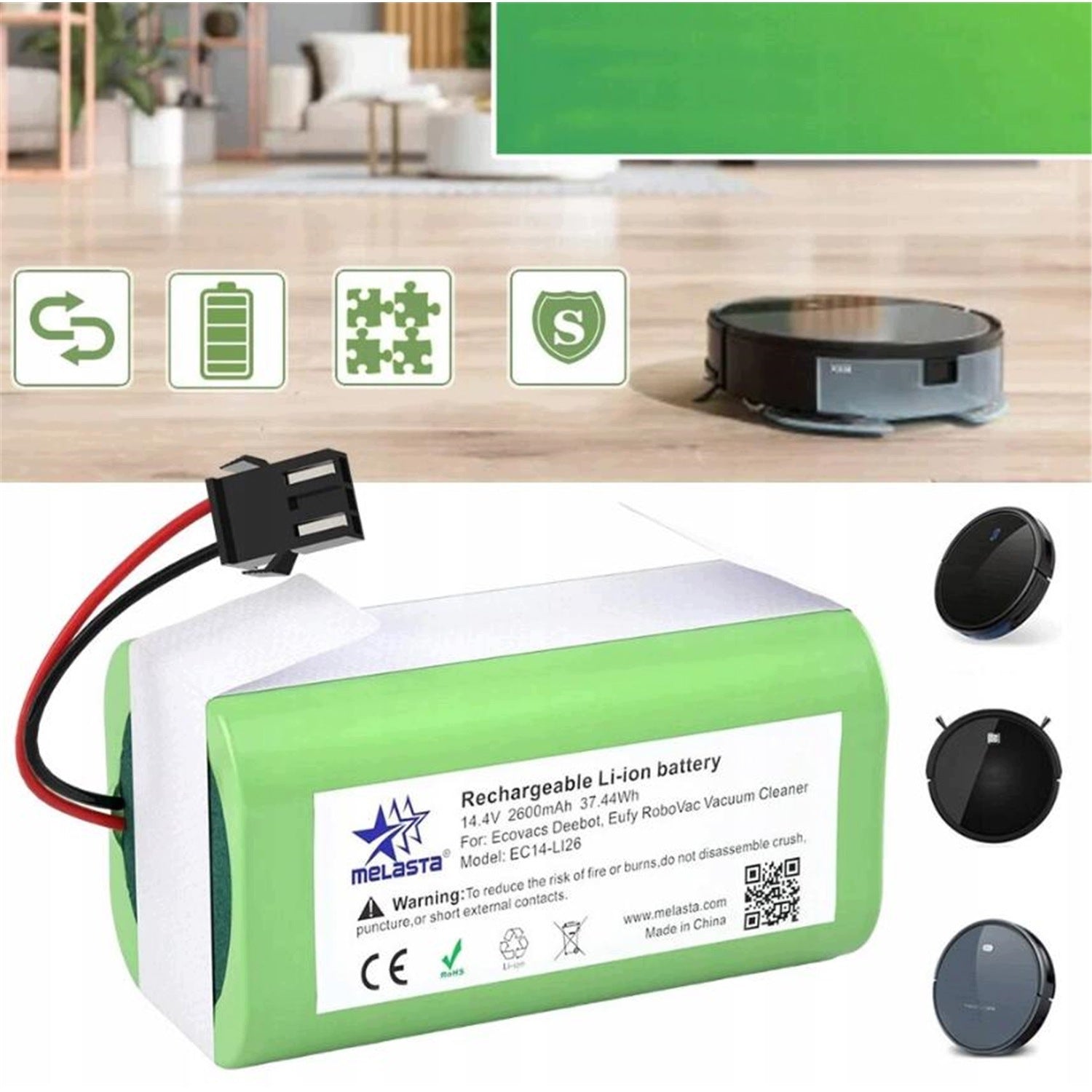 2600MAH BATTERY REPLACEMENT BATTERY FOR EUFY ROBOVAC CONGA DEEBOT N79S