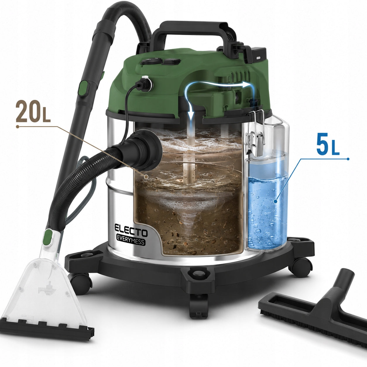 2600W WASHING VACUUM CLEANER FOR CAR CARPET UPHOLSTERY 20L HEPA 4IN1 WET DRY Clean water tank capacity 5 l