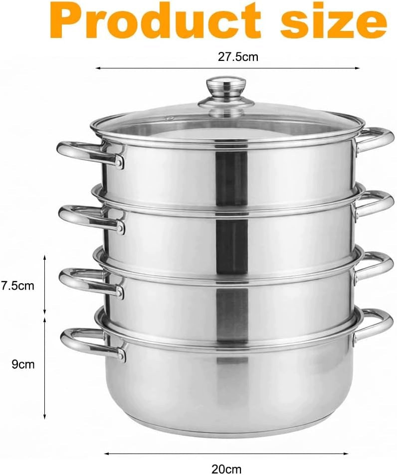 28CM 4-TIER STEEL STEAMER FOR STEAMING Capacity 28 l