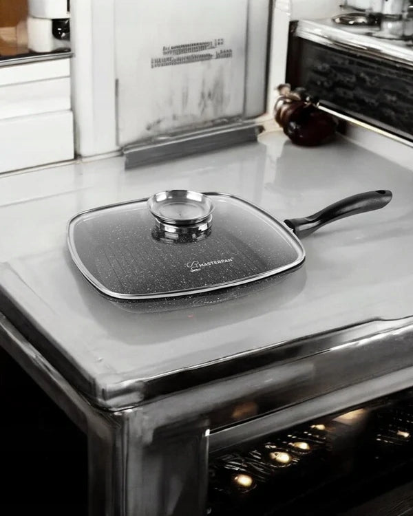 28cm Aluminum Grill Pan with Masterpan Glass Lid Packaging status original