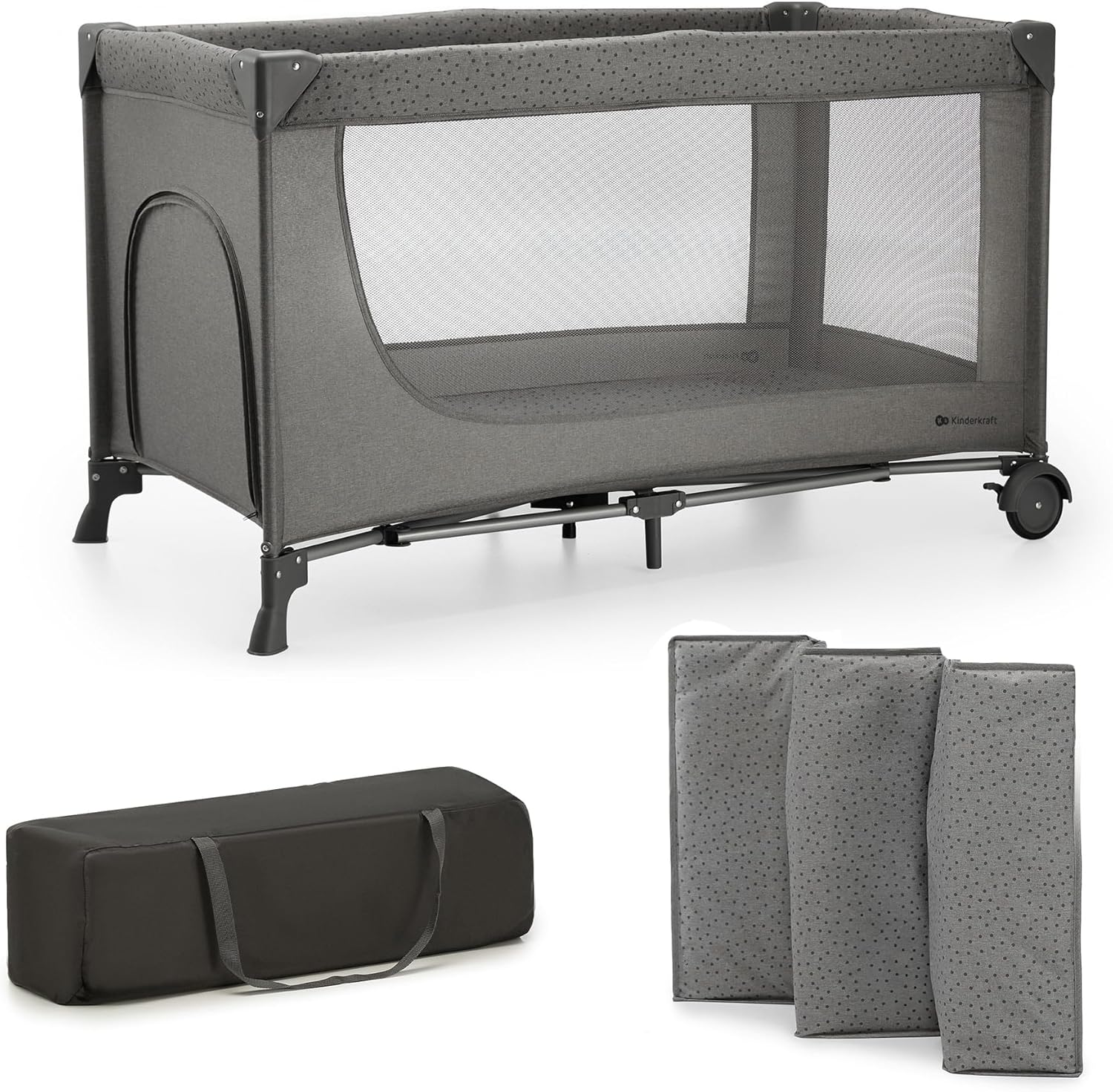 2IN1 FOLDING TRAVEL COT WITH SIDE ENTRANCE AND GREY BAG
