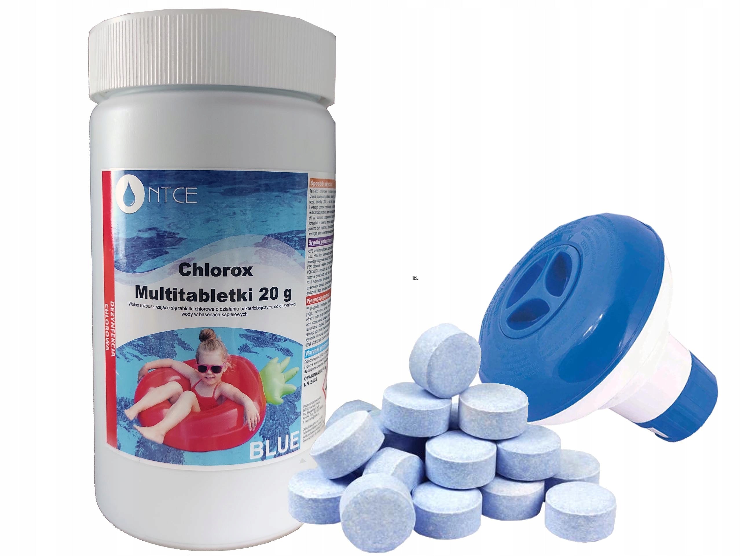 2IN1 Float Dispenser + 1KG Chemistry for Pool Chlorine Tablets Blue Water