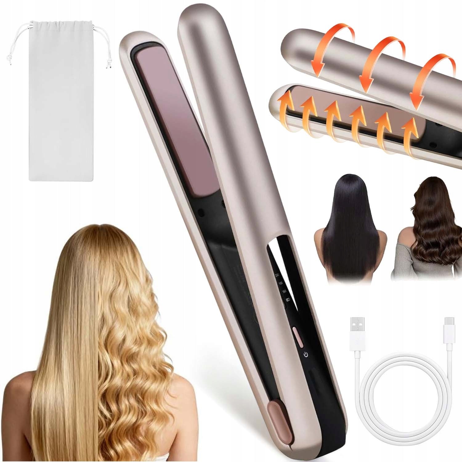 2IN1 WIRELESS CURLING AND STRAIGHTENING STRAIGHTENER, PORTABLE STRAIGHTENER