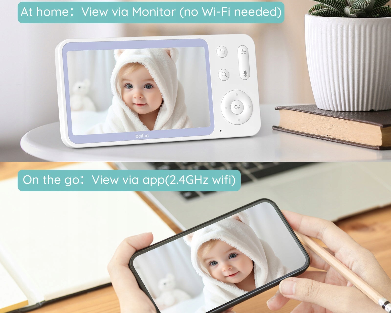 2K 5" Wireless Rotating Baby Monitor Electronic WIFI VOX LCD ZOOM Camera Brand Boifun