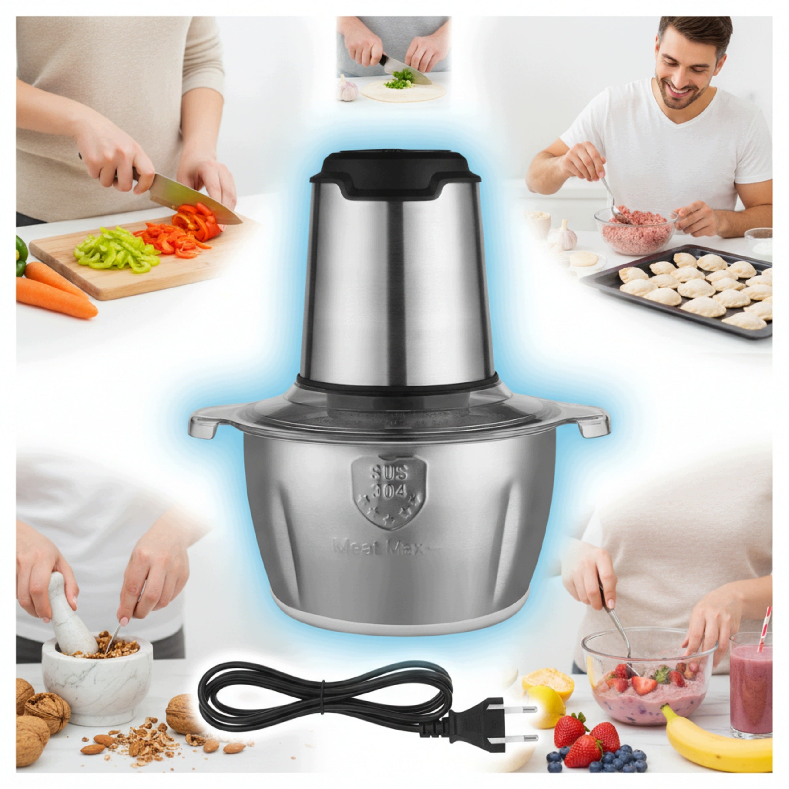 2L 1000W ELECTRIC SHREDDER FOR MEAT AND VEGETABLES STEEL BOWL