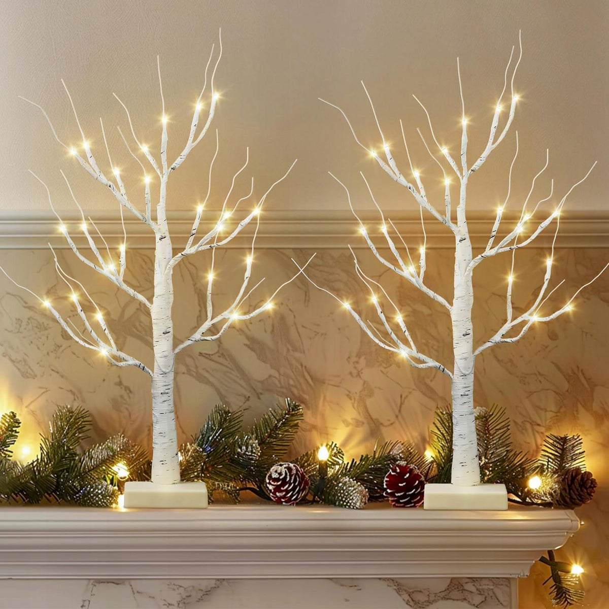2×LED TREE BEAUTIFUL BIRCH COZY GLOWING 60CM WHITE WARM CHRISTMAS Packaging status original