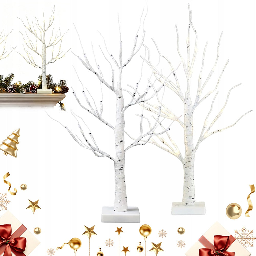 2×LED TREE BEAUTIFUL BIRCH COZY GLOWING 60CM WHITE WARM CHRISTMAS