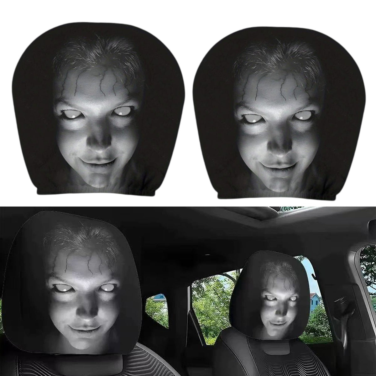 2Pcs Halloween Car Headrest Covers Auto Headrest Protector Style B