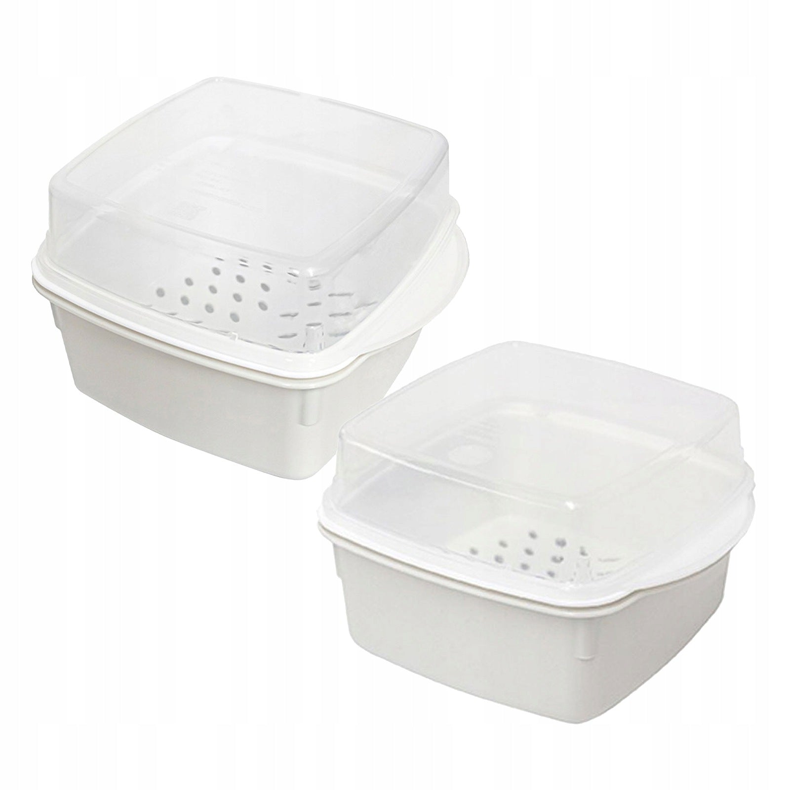 2Pcs White Microwave Vegetable Steamer with Tray for Quick, Healthy Cooking