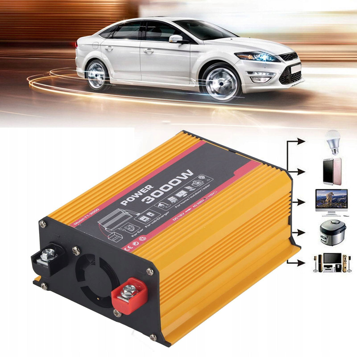 2USB DC12V-AC220V 3000W CAR CONVERTER Packaging status original