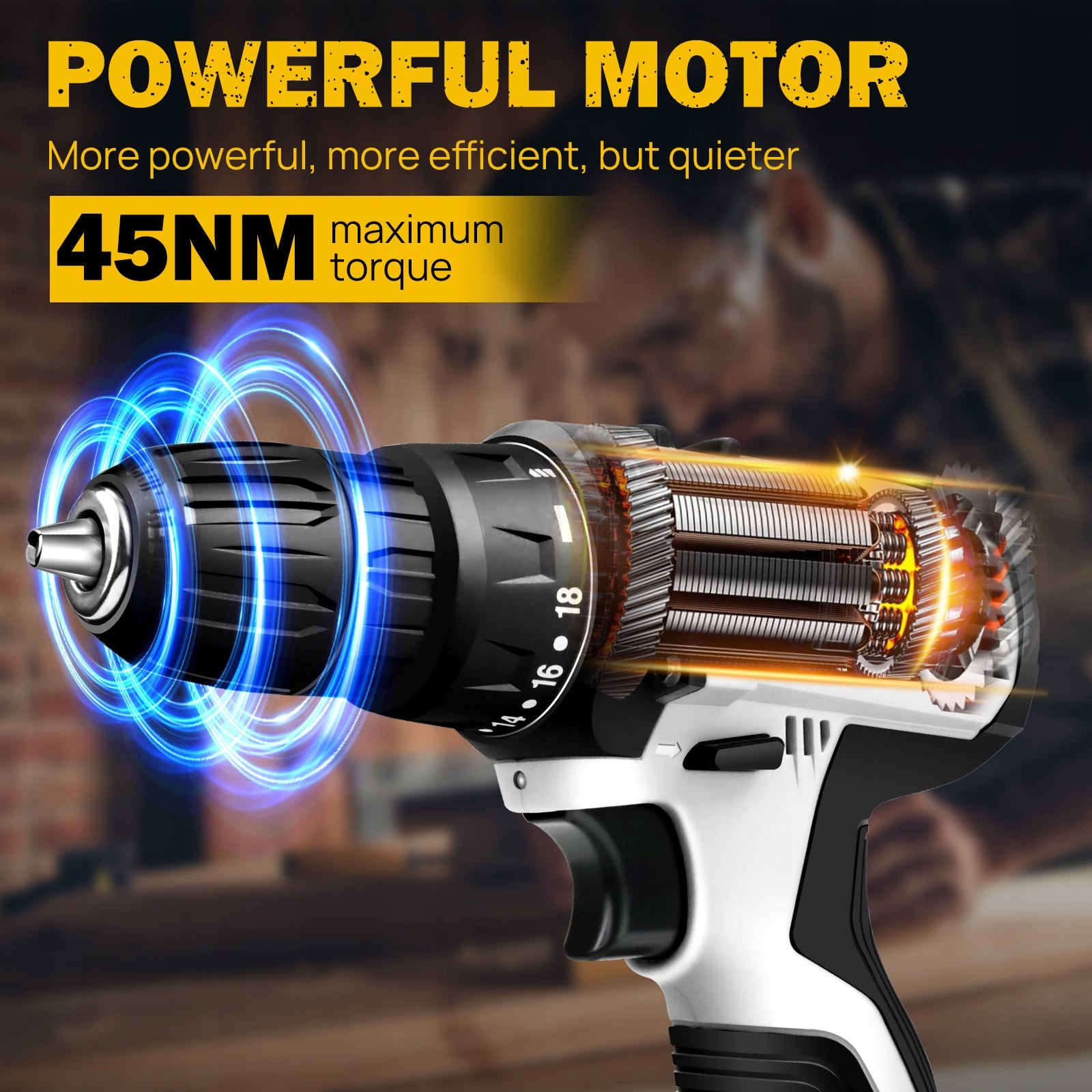 2V Brushless Drill | 45N.M Torque | 2-Speed | 23mm Capacity | 30 Pcs Se Manufacturer code WZ-168DRILL2-W