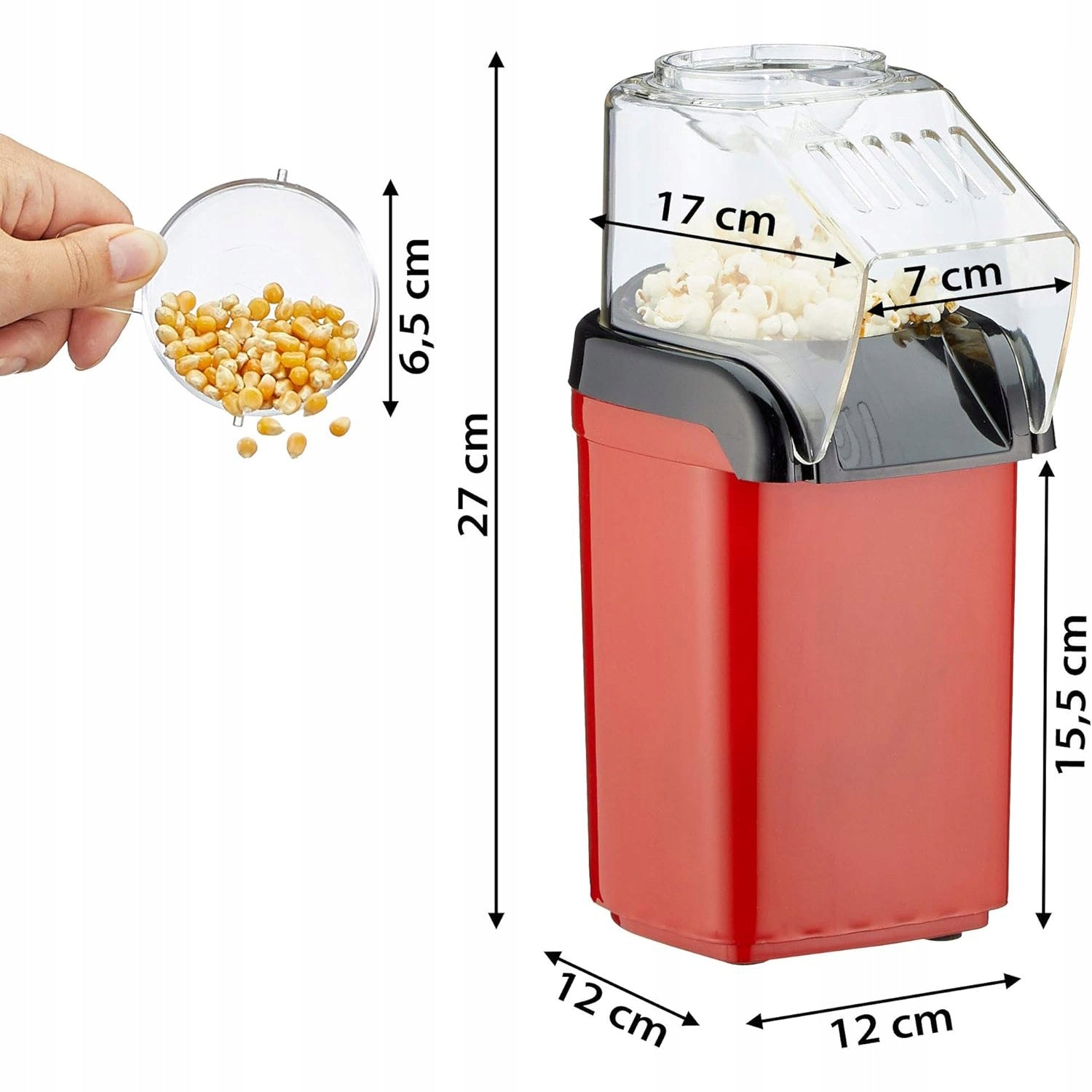 2X 1200W POPCORN MACHINE WITHOUT FAT QUICK PREPARATION WITH AIR Dominant color red