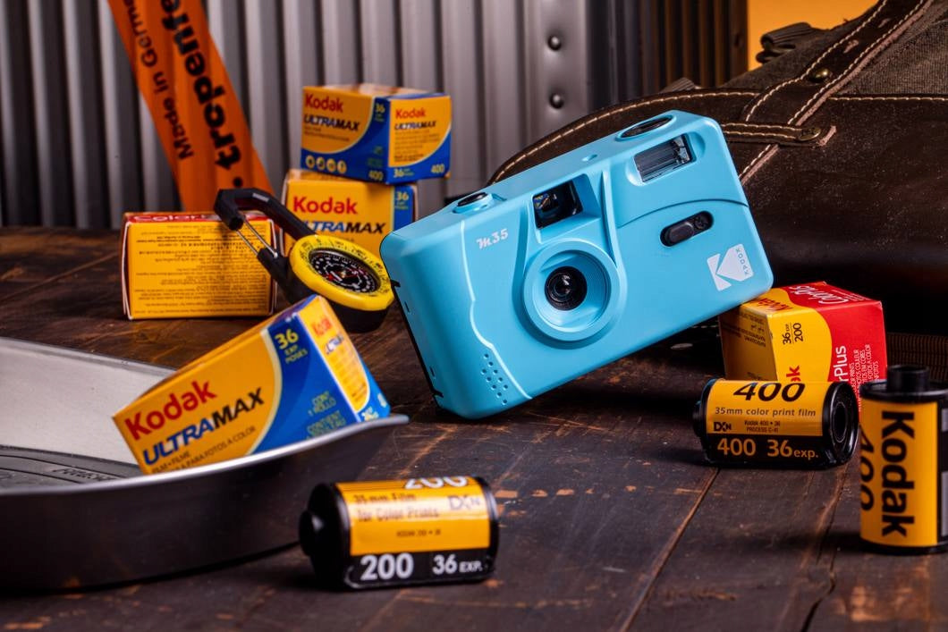 2X Analog camera Kodak M35 with flash on film- blue Brand Kodak