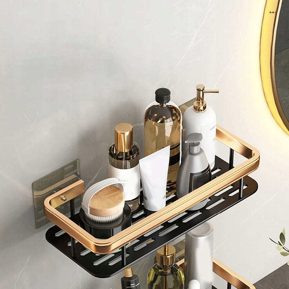 2X BATHROOM SHELF HANGING FOR SHOWER WITHOUT DRILLING OR FOR PEGS BLACK Furniture height 6 cm