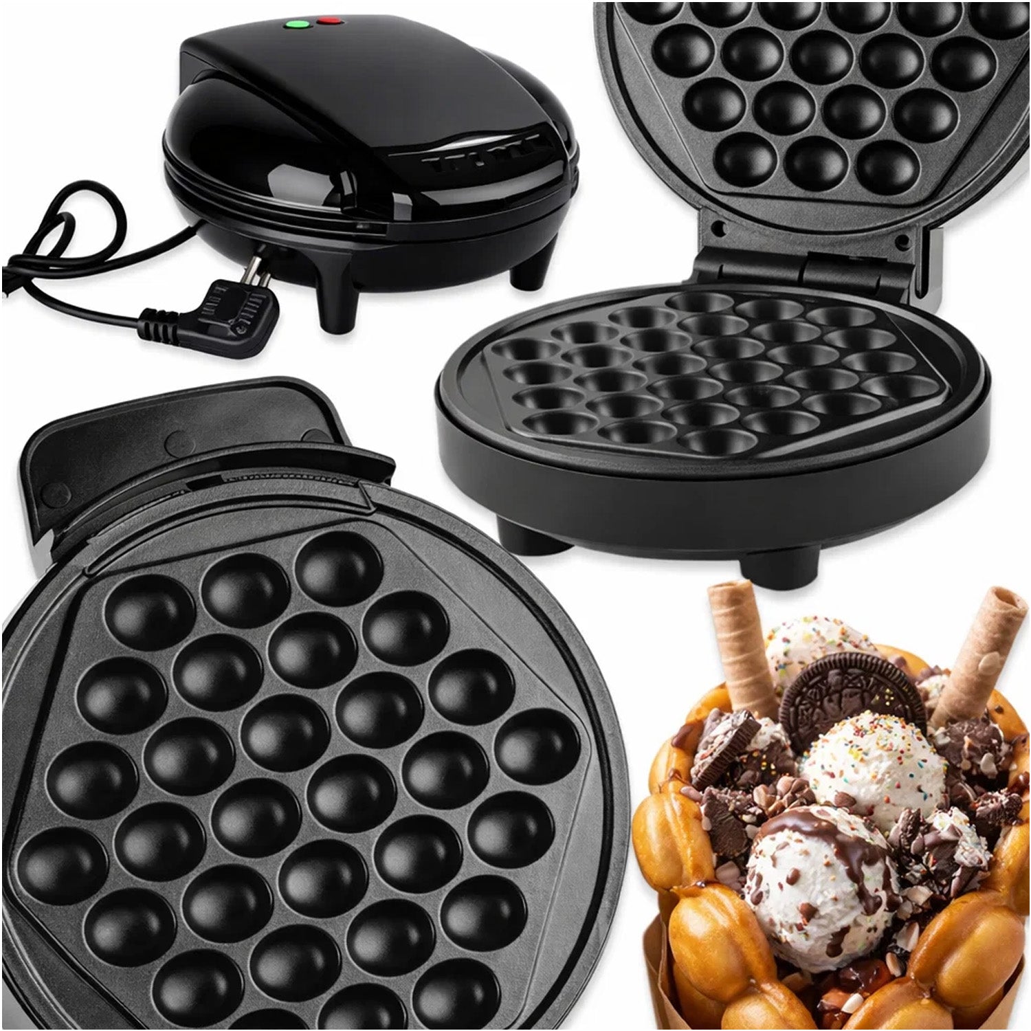 2X BUBBLE WAFFLE MAKER 700W CRUNCHY WAFFLE WAFERS NONSTICK COATING Brand MEMFLOW