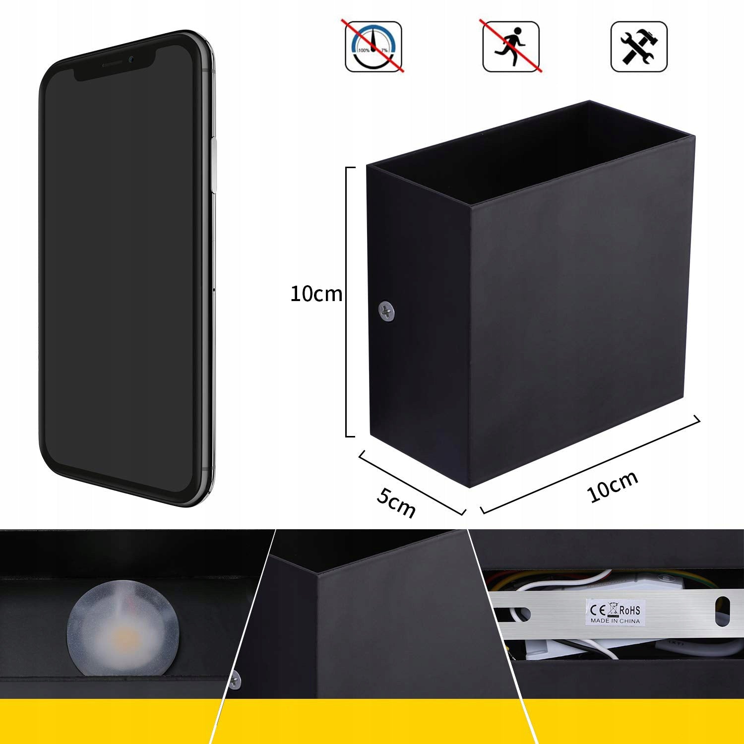 2X Black LED Wall Lamp Living Room Hallway Wall Lamp UP-DOWN, 6W White Cold Color black