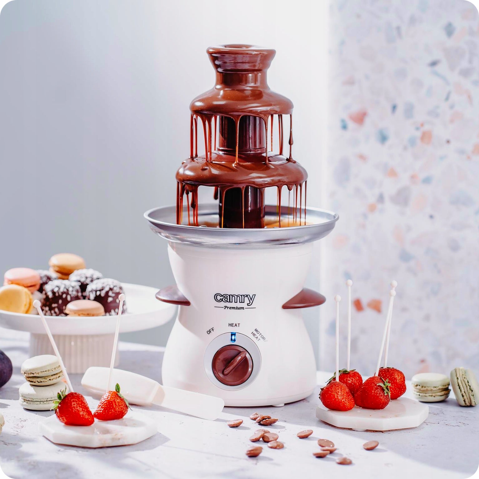 2X Chocolate Fountain Chocolate fondue 3 levels Camry CR4457 Dominant color beige/brown