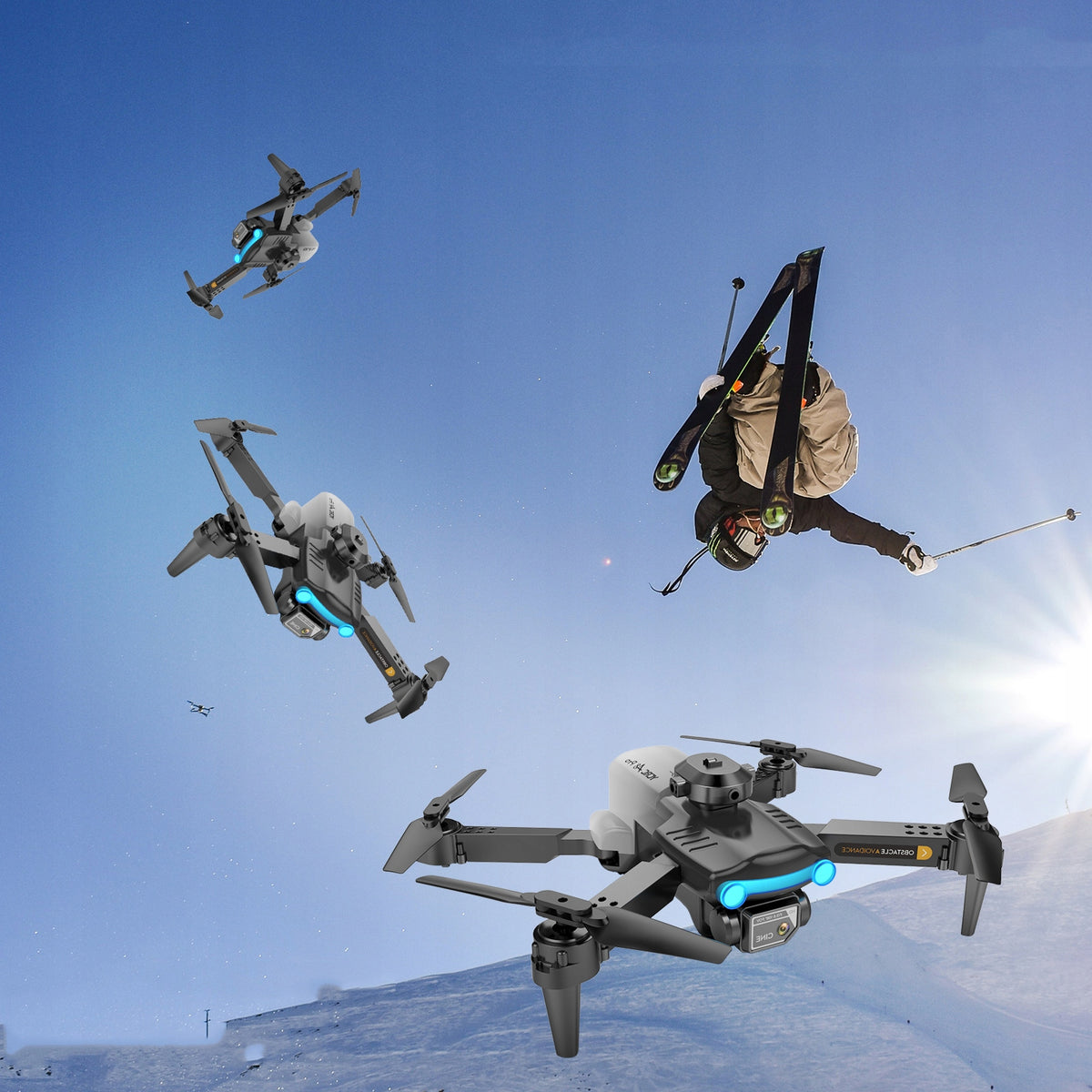 2X DRONE PRO WiFi CASE 2 HD LED CAMERAS 3 BATTERIES 1800mAh XXL SET Manufacturer code składany dron