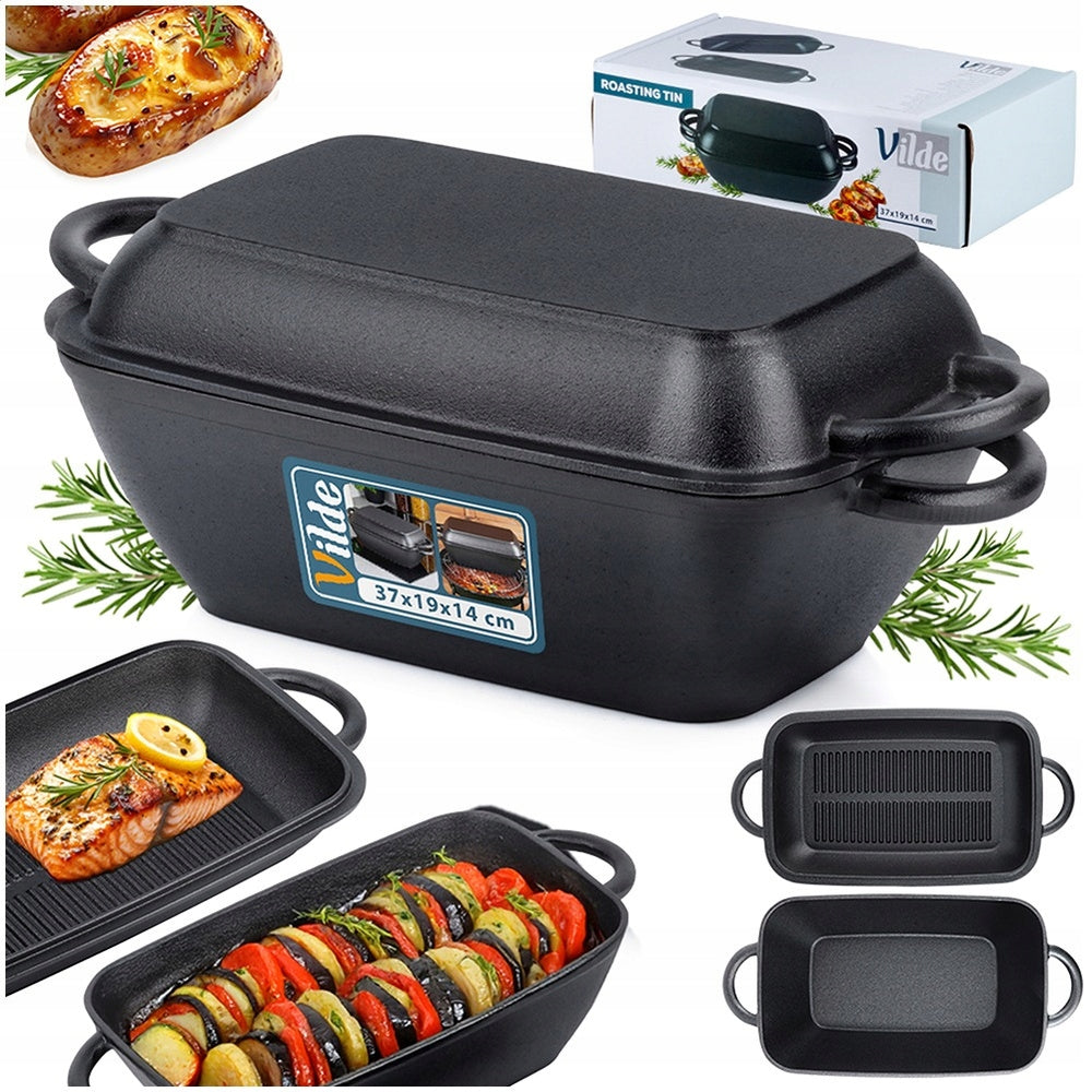 2X Deep Cast Iron VILDE 2in1 For Baking Oven With Lid 3