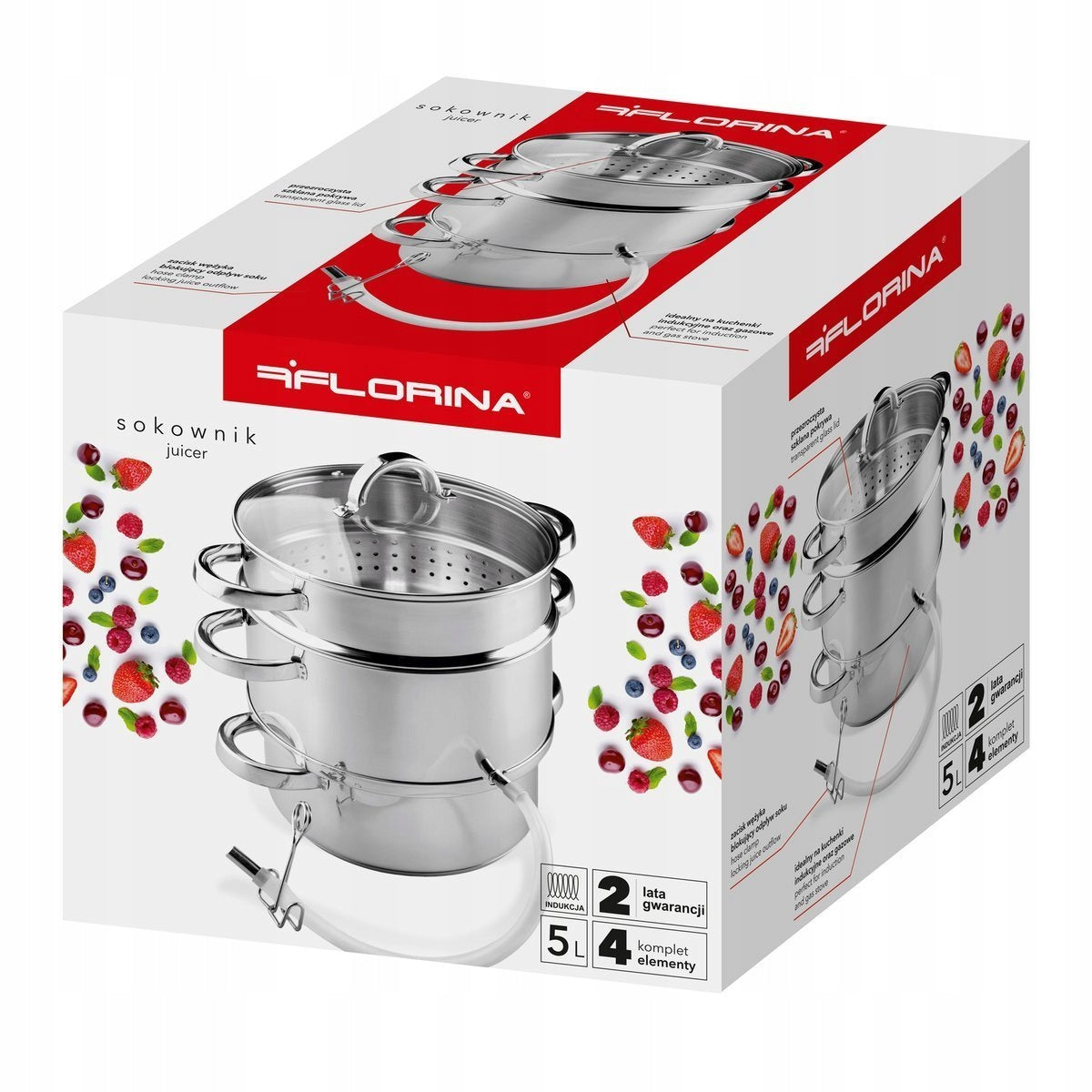 2X Juicer Steam Pot Steamer FLORINA 5 liltr CN MIDI induction Inox Capacity 5 l
