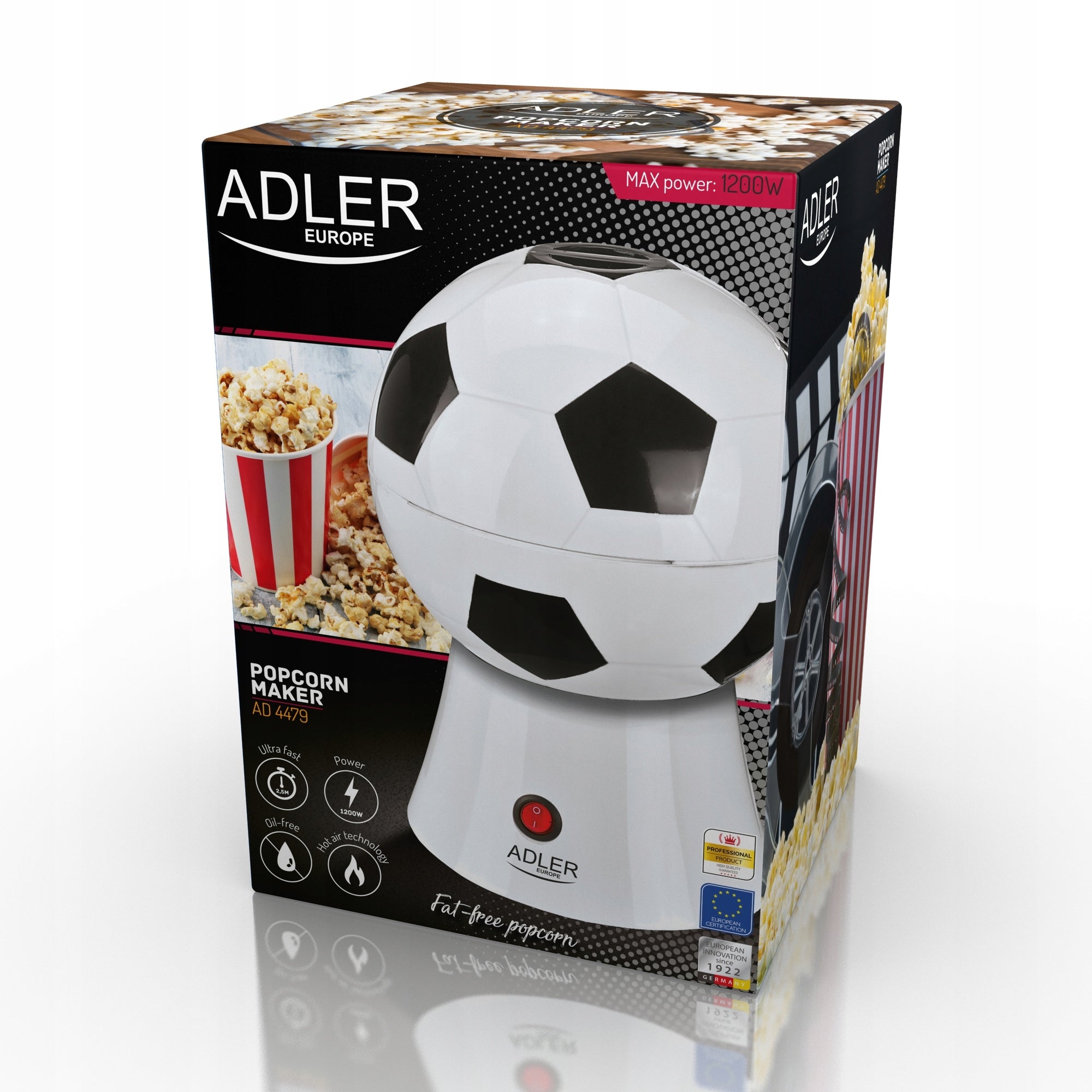 2X MACHINE POPCORN MACHINE WITHOUT FAT HOME FOOTBALL Brand ADLER