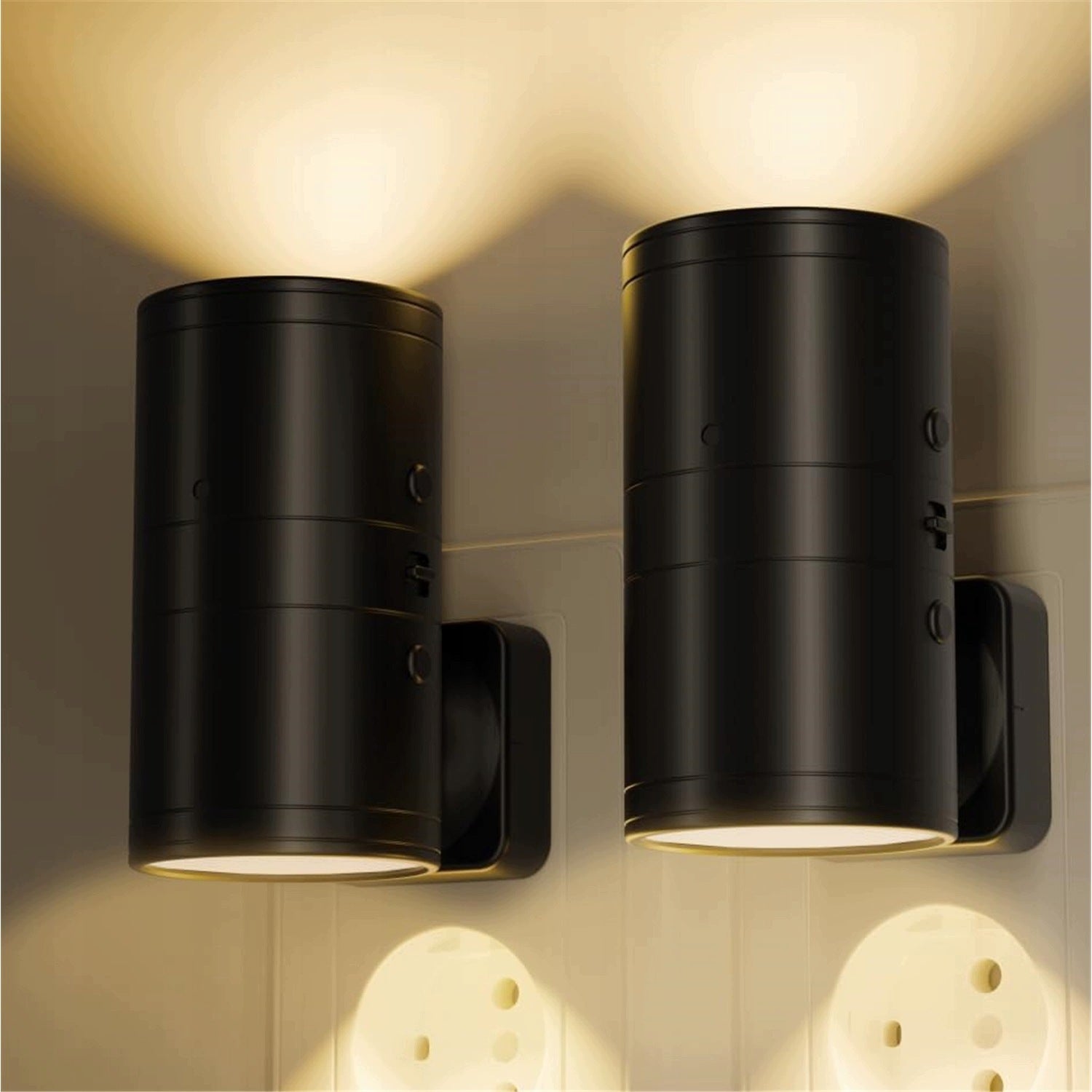 2X NIGHT WALL LAMP FOR 3W OUTLET ENERGY EFFICIENT LED DUSK SENSOR