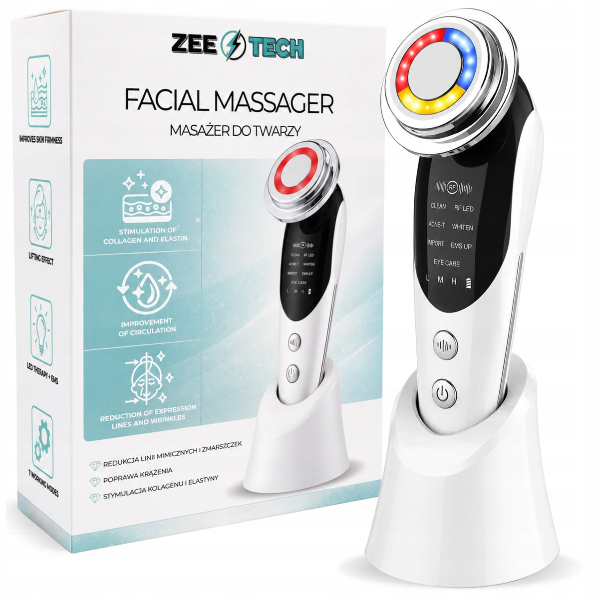 2X Needleless Mesotherapy 7in1 Face Massager Electric EMS Lifting LED