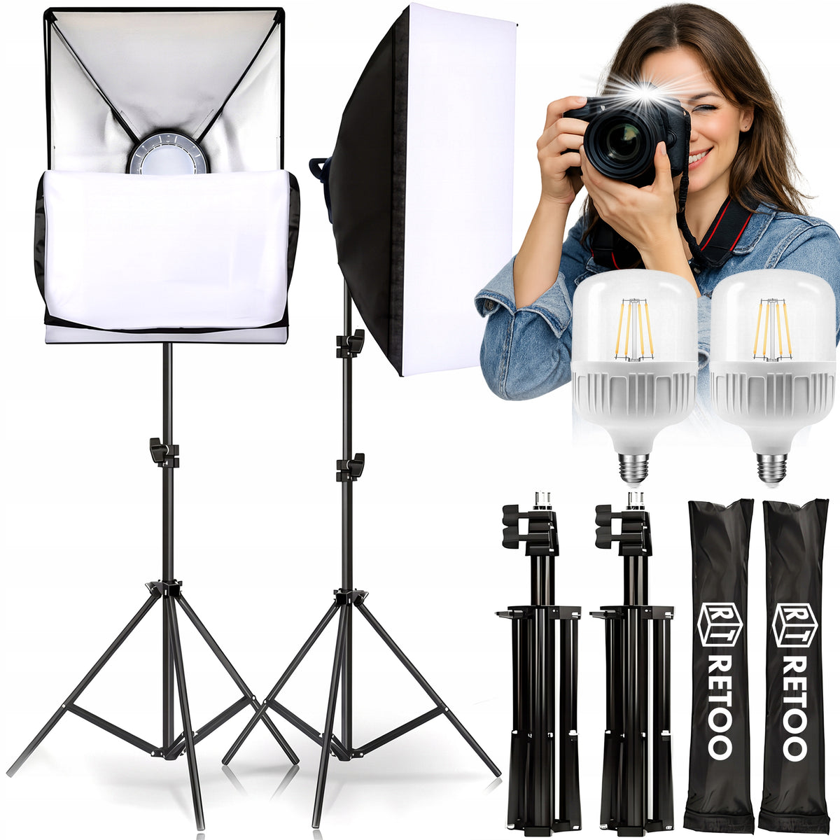 2X PHOTO SET 2X PHOTO LAMP + TRIPOD + SOFTBOX 50X70cm