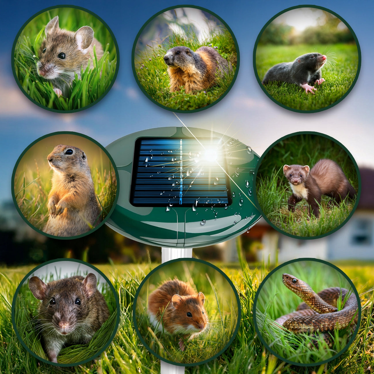 2X STRONG DETERRENT FOR MOLES VOLES MARTENS SOLAR RODENTS 1700m² Use Against moles martens