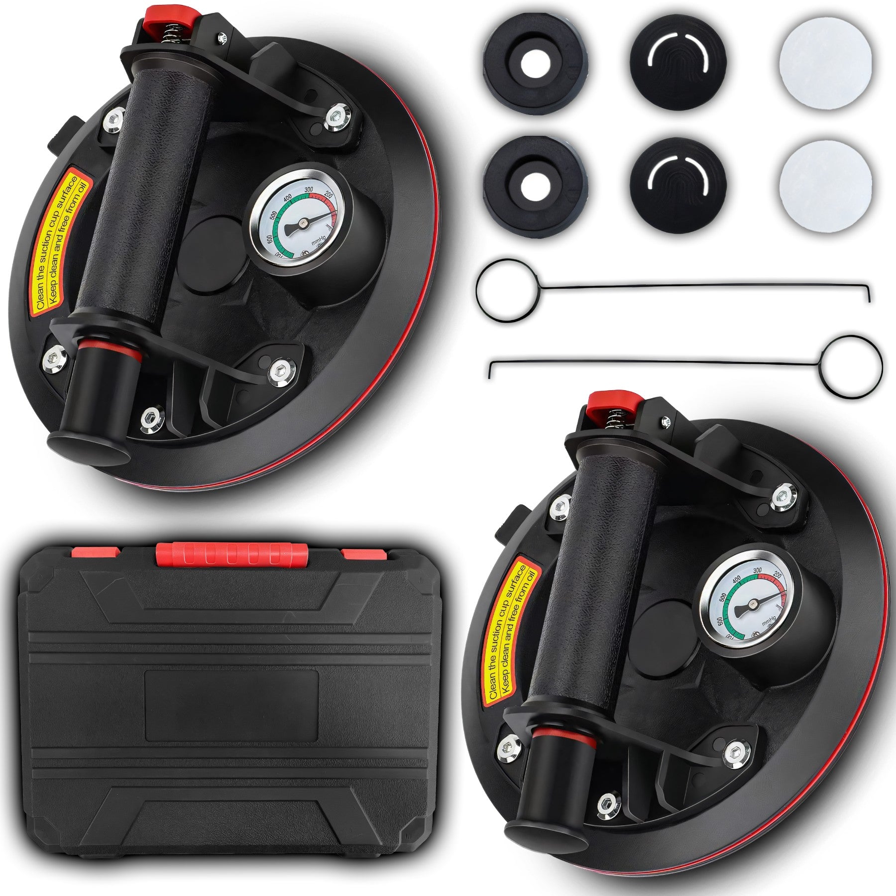 2X SUCTION CUP GLASS GLAZE TILE HOLDER WITH PUMP AND PRESSURE GAUGE 220KG EAN (GTIN) 5907056102335