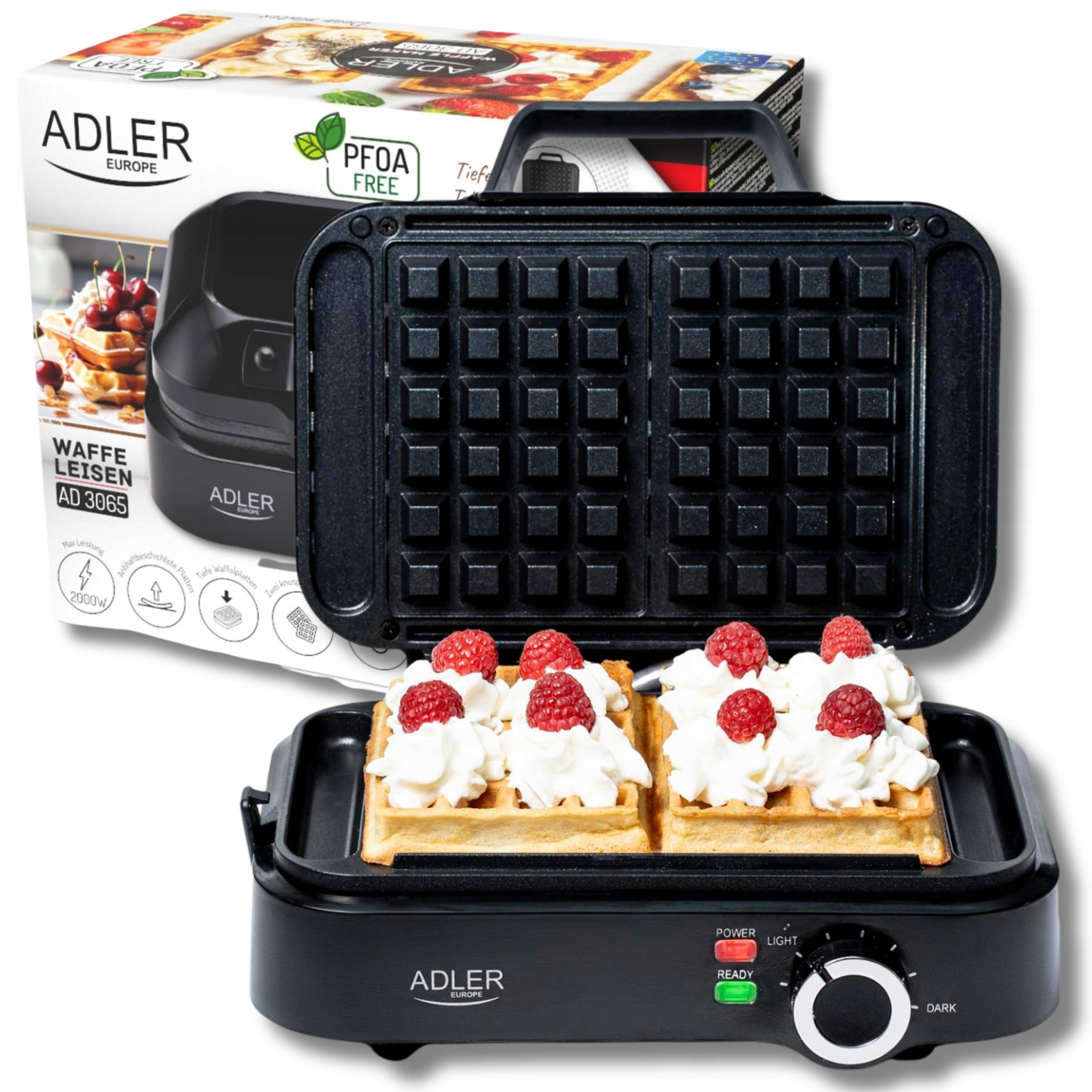 2X WAFFLE IRON 2000W XXL 2 LARGE WAFFLES TEMPERATURE CONTROL NON-STICK STRONG Power rating 2000 W