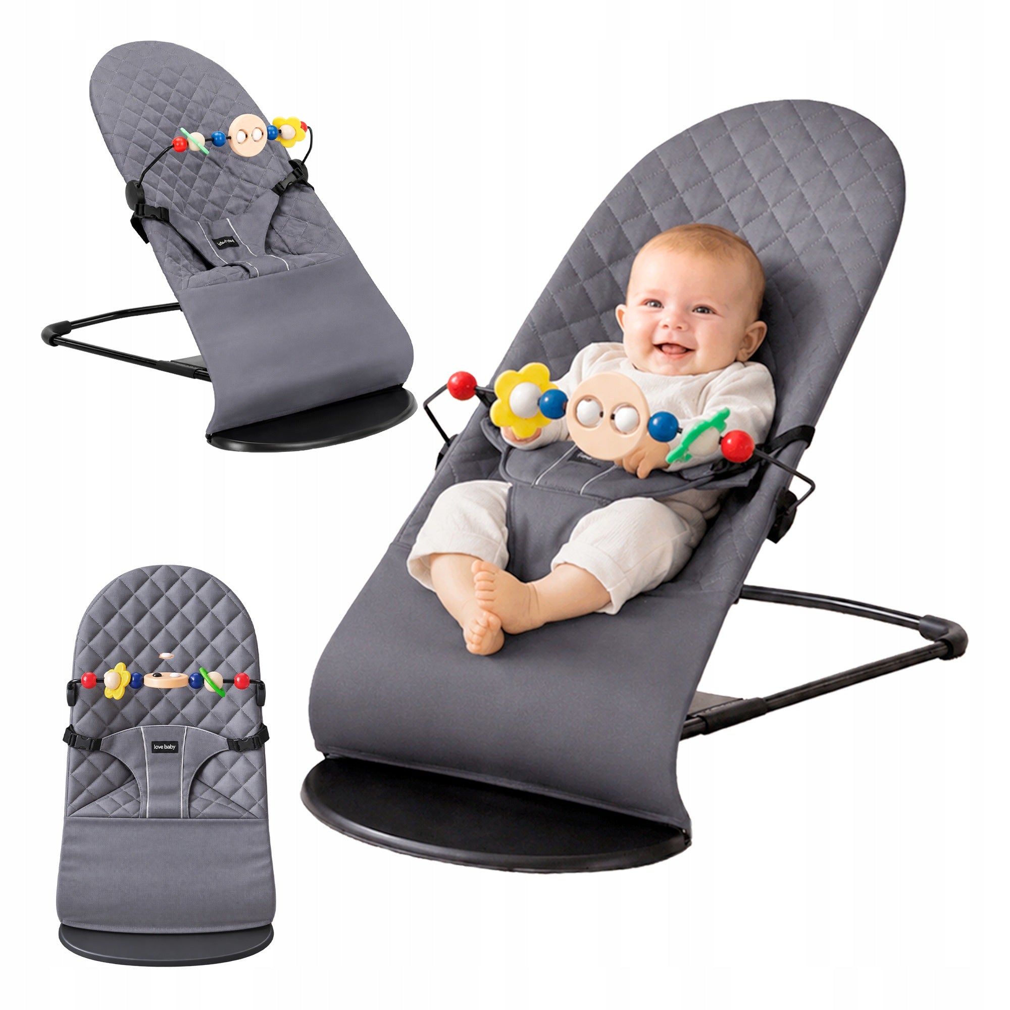 2in1 BABY ROCKER LOUNGER FOLDING ADJUSTABLE 3 POSITIONS GREY Packaging status original