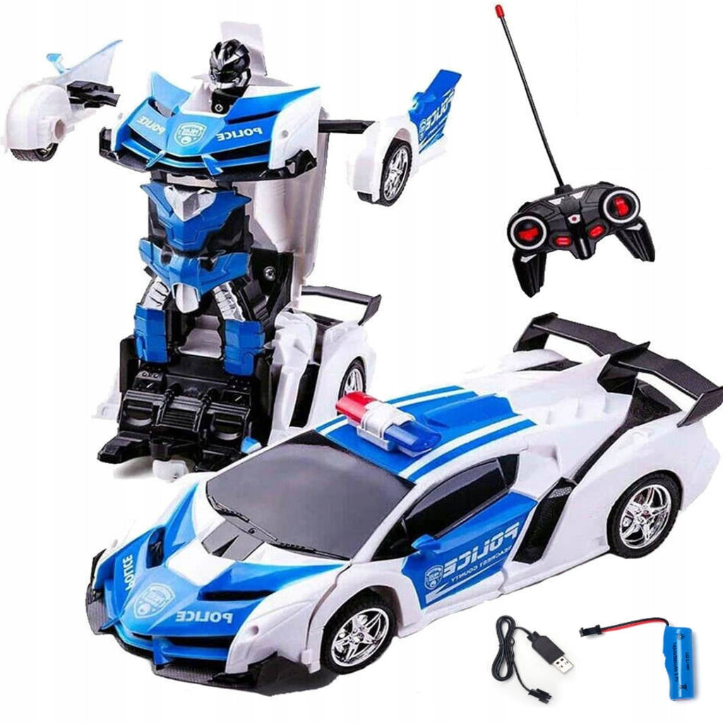 2in1 CAR CONTROLLED POLICE CAR ROBOT POLICE AUTOBOT PILOT TRANSFORMATION Batteries included no