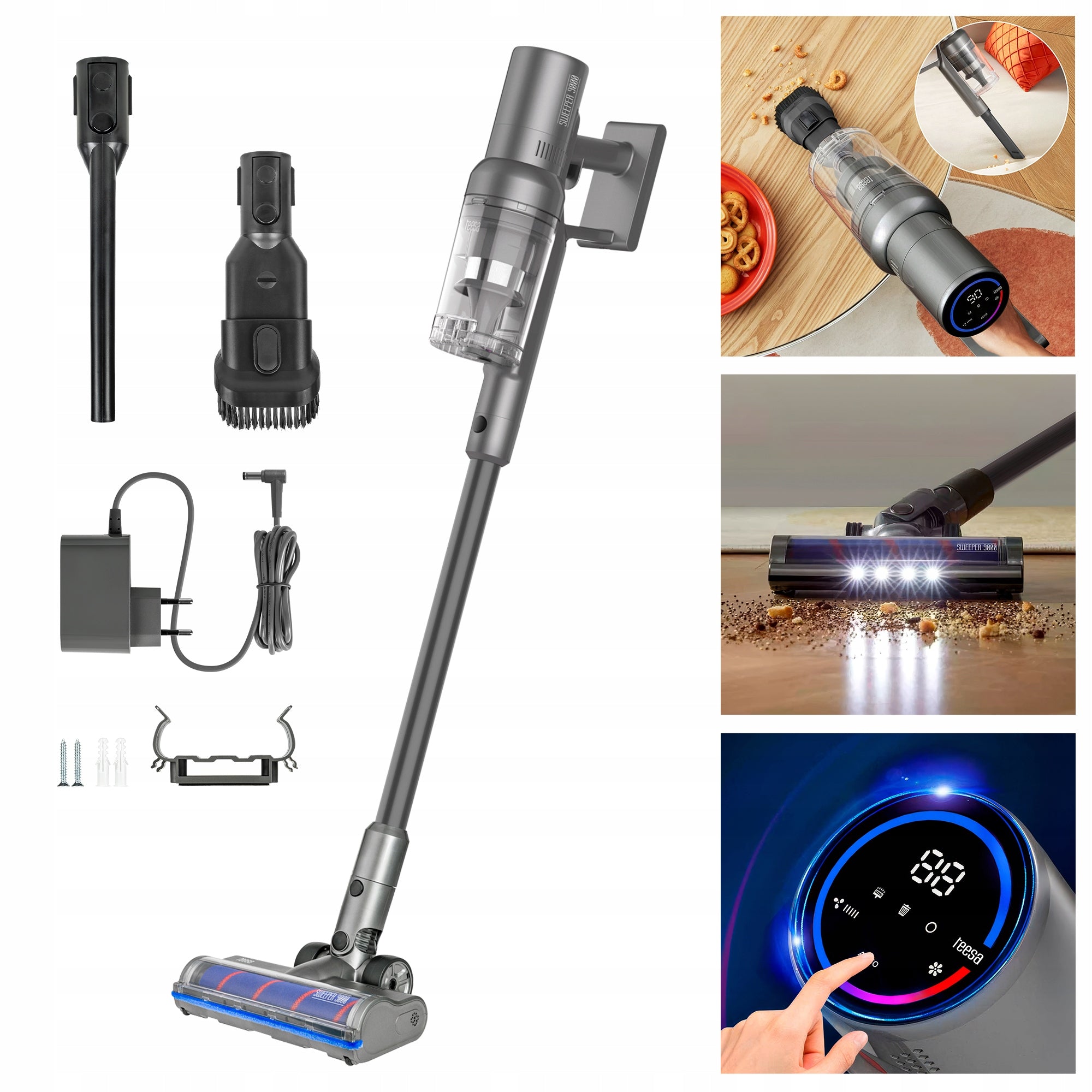 2in1 Cordless Upright Vacuum Cleaner Teesa SWEEPER 9000 LCD Backlight