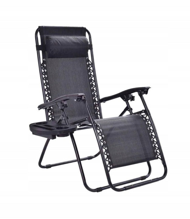 2in1 Garden Sun Lounger with Mattress, Table and Headrest – Black Manufacturer code 31012
