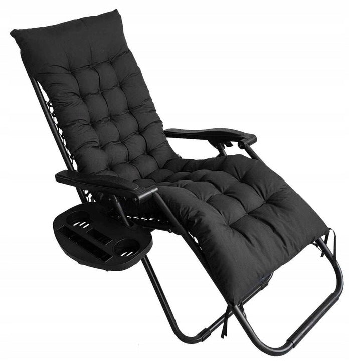2in1 Garden Sun Lounger with Mattress, Table and Headrest – Black