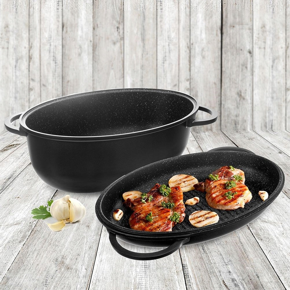 2in1 Granite Pan with Lid, Grill Pan, 10 l, 43x28 cm Brand Orion