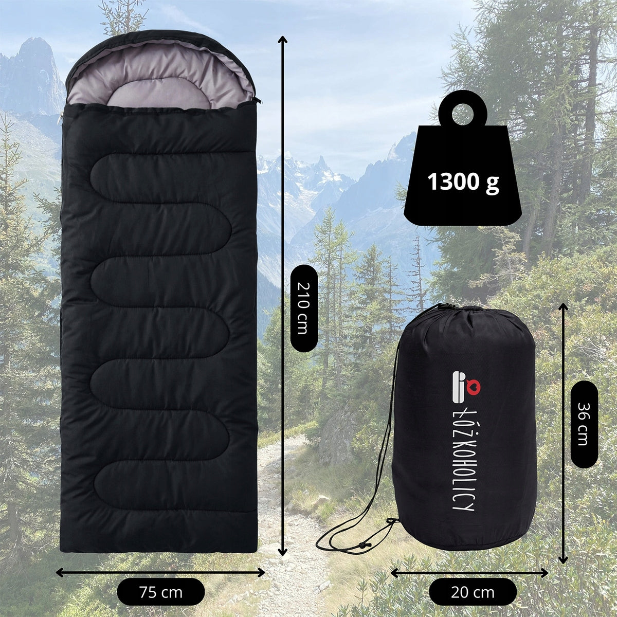 2in1 HOODED TOURIST SLEEPING BAG WARM LIGHTWEIGHT black + cover Manufacturer code Śpiwór turystyczny z kapturem mumia