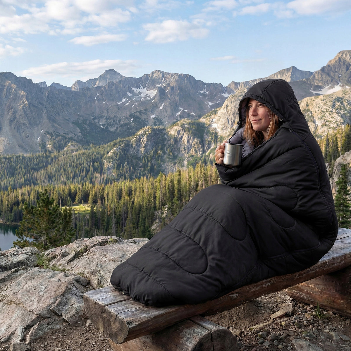 2in1 HOODED TOURIST SLEEPING BAG WARM LIGHTWEIGHT black + cover Packaging status original
