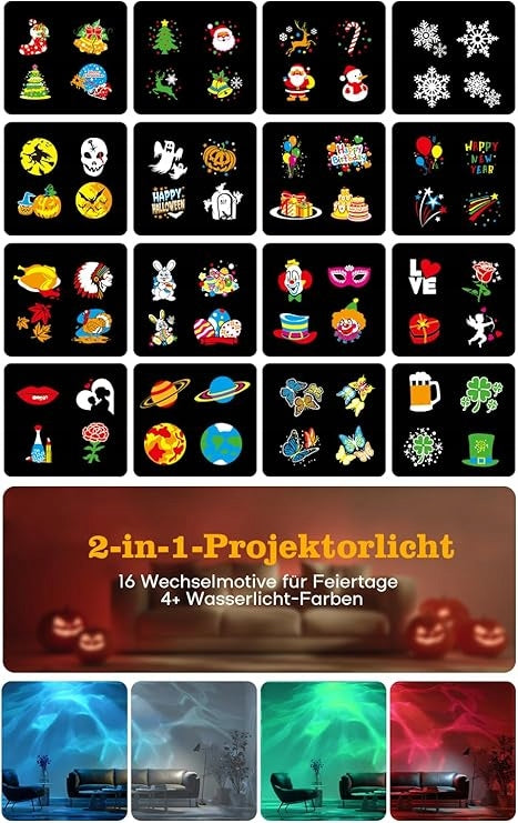 2in1 LED Projector Christmas Laser IP65 16 Patterns Remote Control Packaging status original