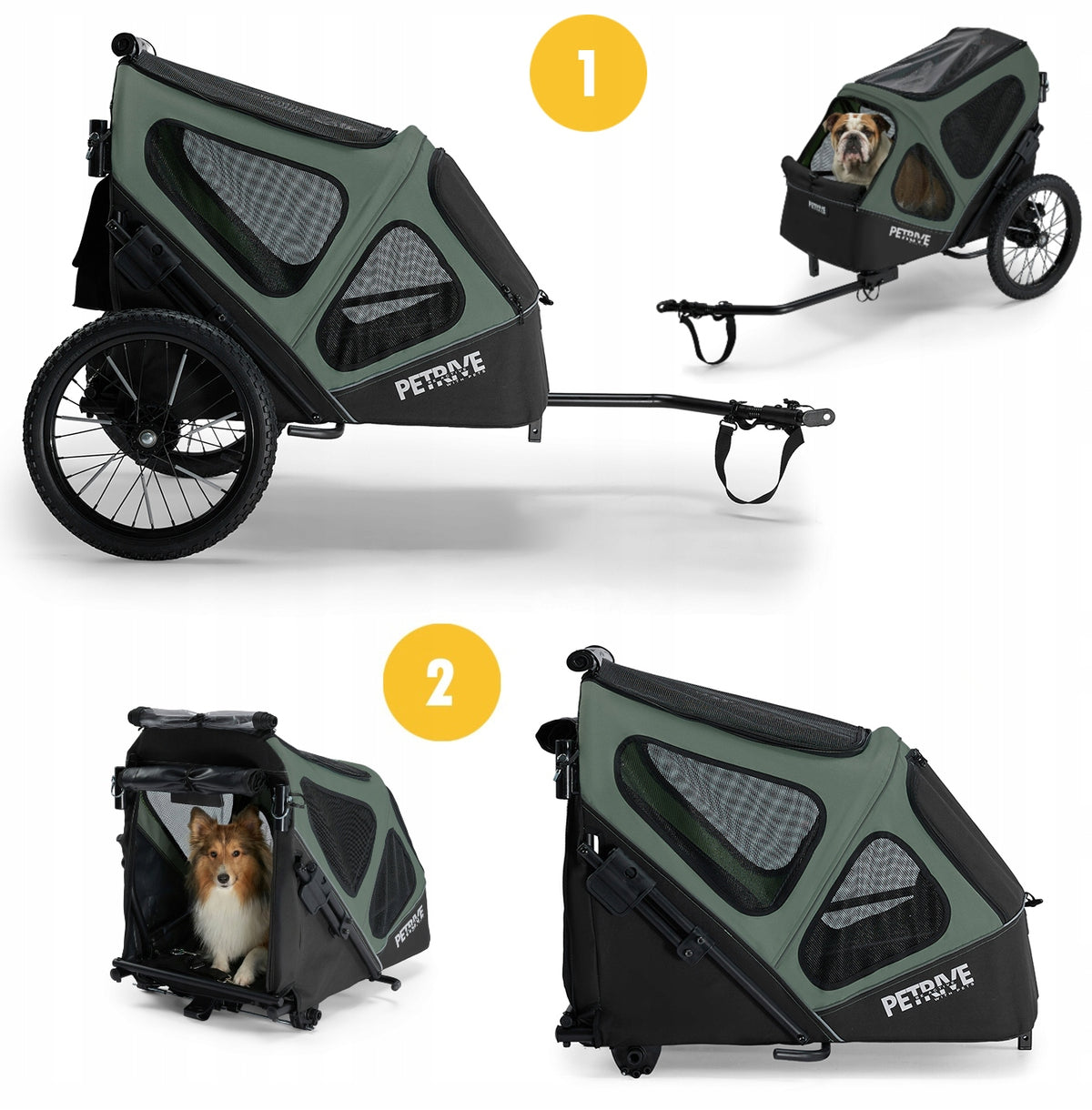2in1 PETRIVE Dog Bicycle Trailer Large Transporter Cage Up to 30kg